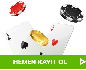Oyun kartları, casino çipleri ve hemen kayıt ol butonu