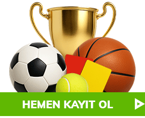Kupa, spor topları ve hemen kayıt ol butonu
